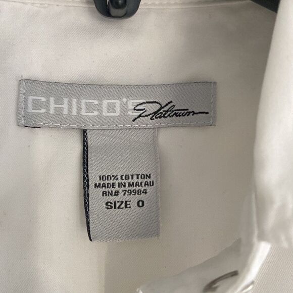 Chicos platinum cotton white button down size 0 - Picture 3 of 6